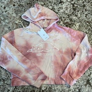 Medium New Not Today Cat Comfy Long Sleeve Pink Sweatshirt Juniors Hoodie Yitan